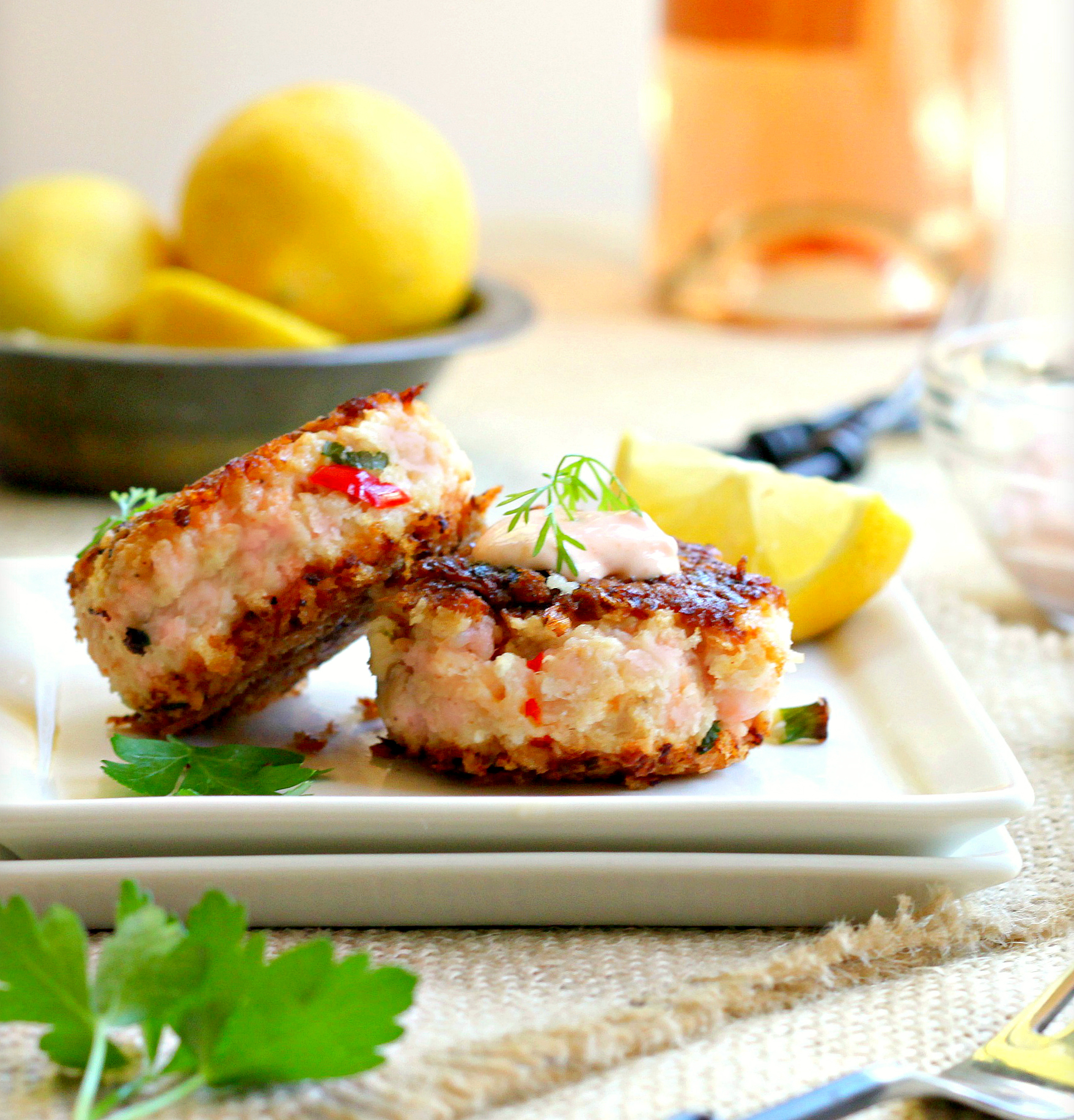 Smoked Salmon Cakes with Lemon Sriracha Sauce Wine4Food