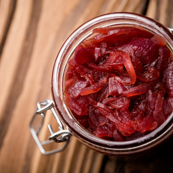 red wine onion jam in jar