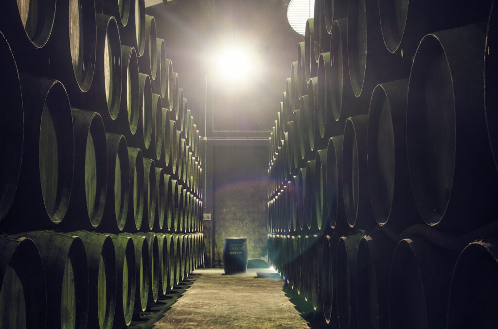 Bodegas Sanlucar Vinos Jerez Sherry, Solera System, Stacked Barrels