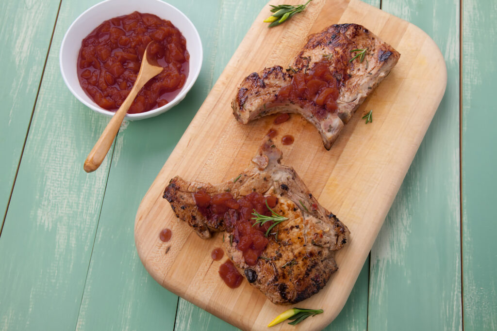 Brined Pork Chops with Rhubarb and Fig Compote Wine4Food