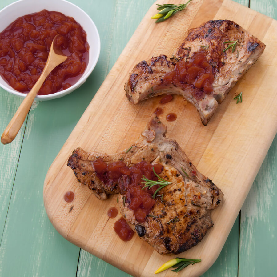 Grilled Pork Chops with Miso Curry Glaze and Sauce Wine4Food