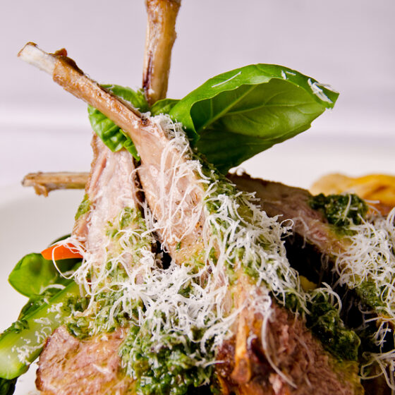 Seared Lamb Chops with Marcona Almond Pesto and Manchego Cheese - Wine4Food
